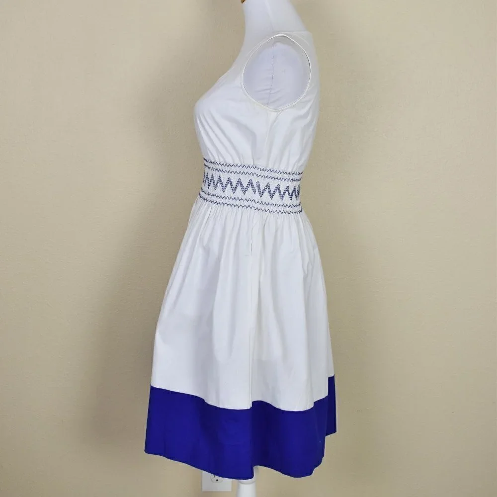 Kate Spade Fit Flare Smocked Poplin Dress XS